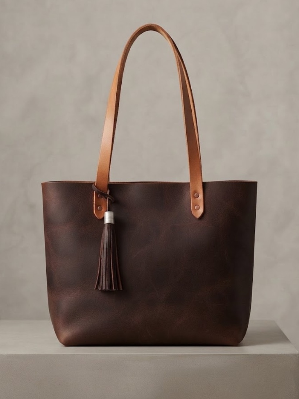 Brown Handmade Large Leather Fringe Tassel Tote Bag